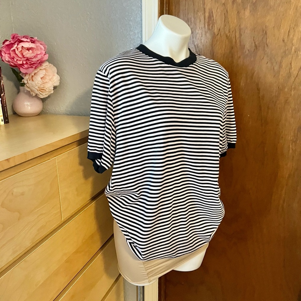 Theory Banded Navy & Cream Stripe Top